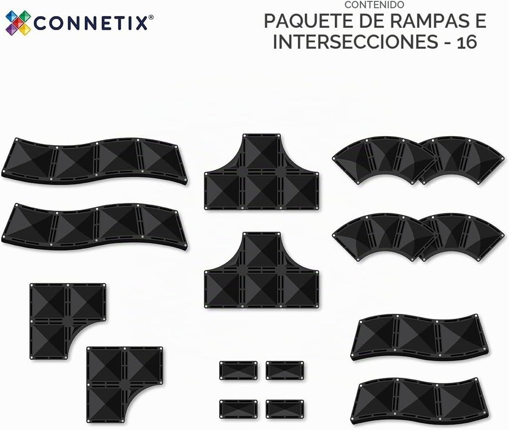 CONNETIX Paquete de rampas e intersecciones de azulejos magnéticos, 16 piezas