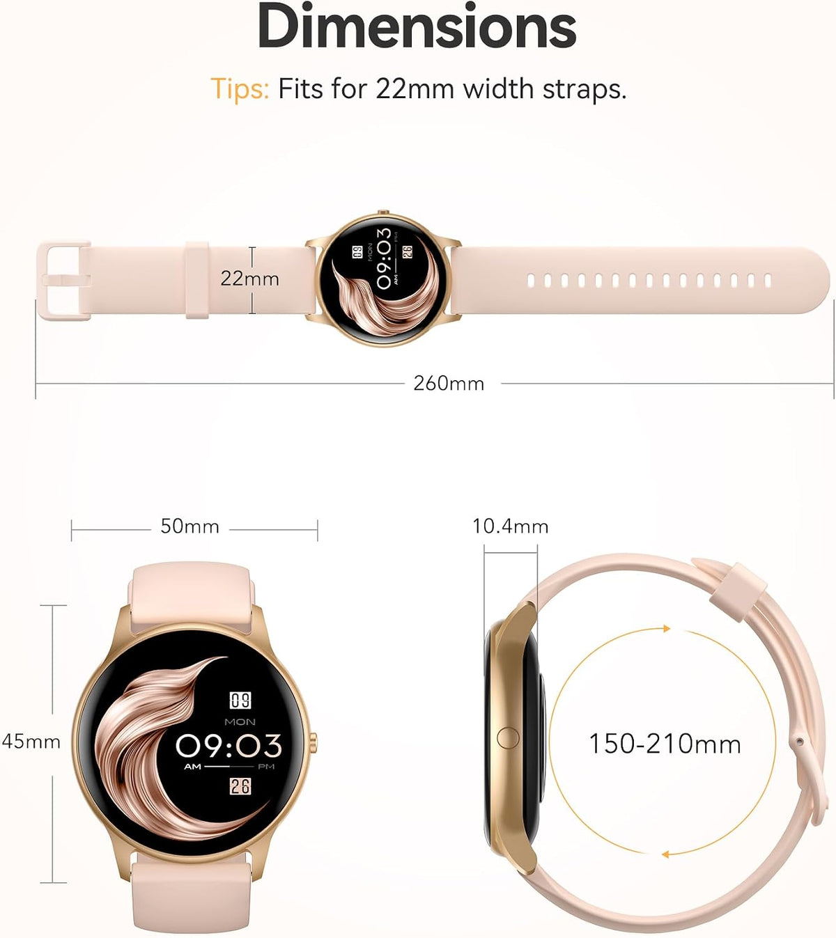 AGPTEK Reloj inteligente para mujer, reloj inteligente impermeable de 5 ATM