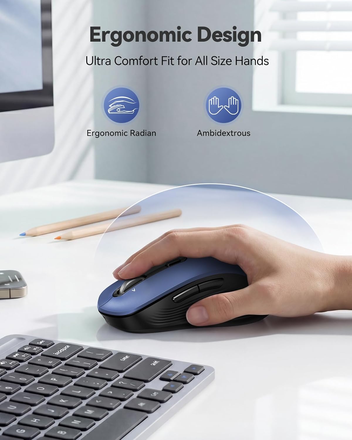 TECKNET Ratón Bluetooth recargable, [USB + BT5.0 + BT3.0], mouse in...