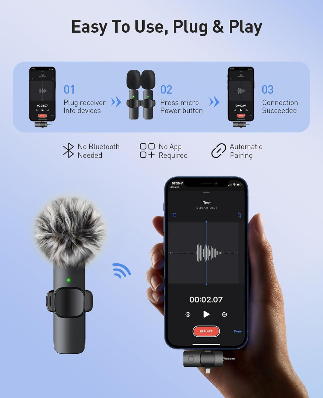 MENERESAS Mini micrófono 3 en 1 para iPhone: Micrófono Lavalier ina...