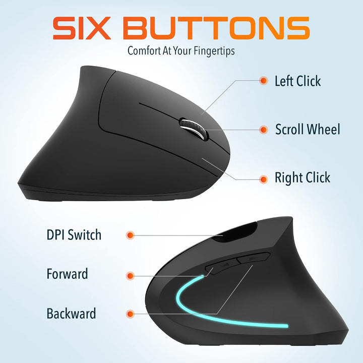 Delton Ratón inalámbrico vertical ergonómico, dongle USB de 2.4 GHz...