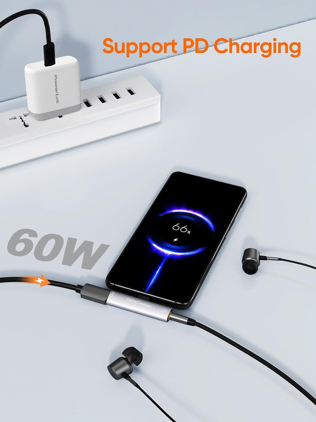 CableCreation USB-C a 3.5 mm Adaptador para auriculares y cargador 2 en 1 Charger