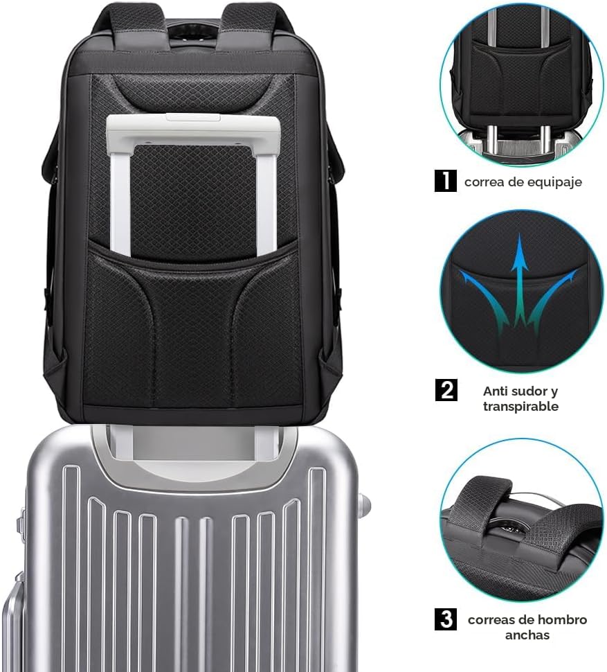 BANGE Mochila antirrobo con puerto de carga USB, mochila de negocio...