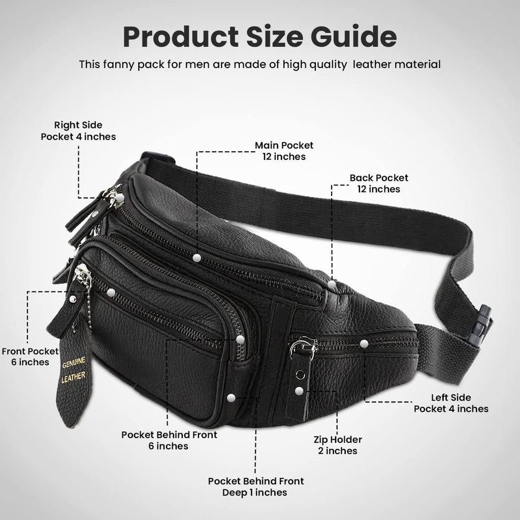 Riñonera multifunción de cuero genuino para hombres y mujeres, múltiples bolsillos y cremalleras resistentes, ideal para senderismo, correr y ciclismo