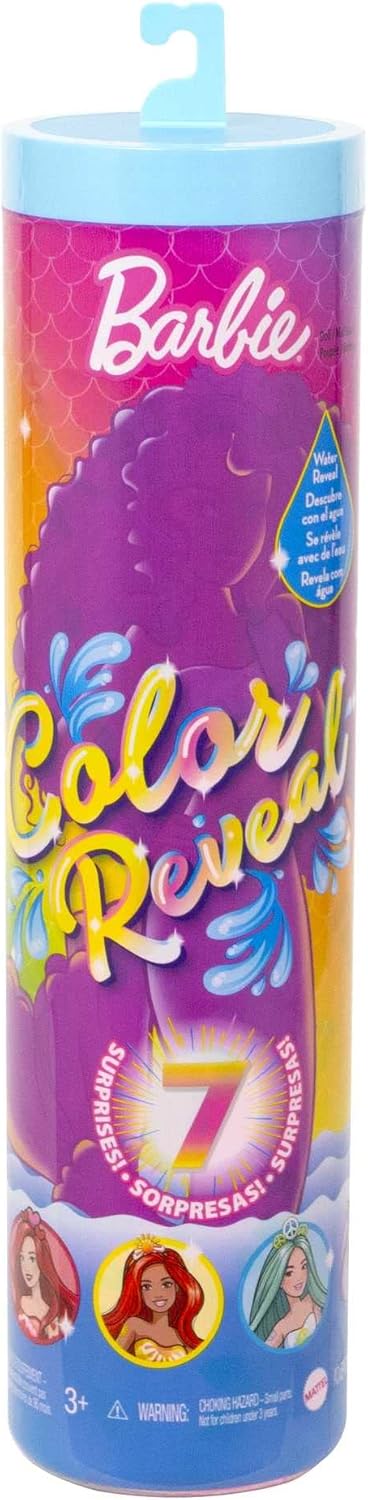 Muñeca Barbie Color Reveal y accesorios, serie sirena arco iris, 7...