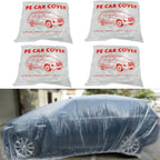 4 paquetes de fundas desechables de plástico transparente para automóvil, cubierta universal de lluvia y polvo para garaje con banda elástica, mediana (15.7 pies x 24.6 pies)