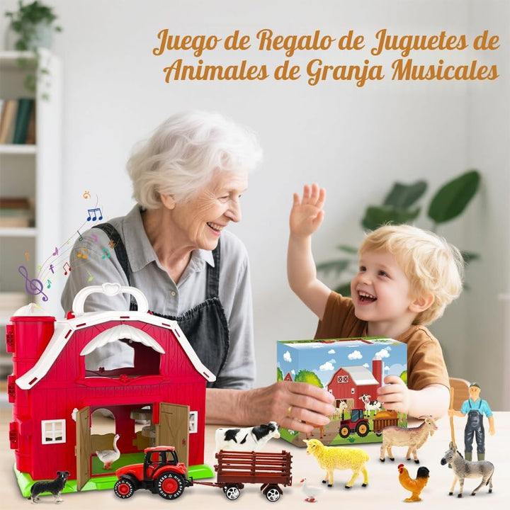 Juguetes de granero rojo para niños pequeños de 1 a 3 años, figuras...