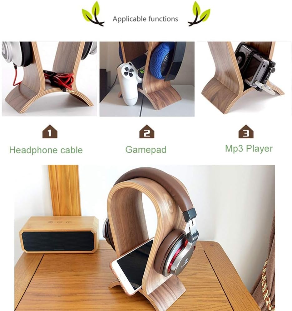 Soporte para auriculares de madera, soporte de auriculares para escritorio