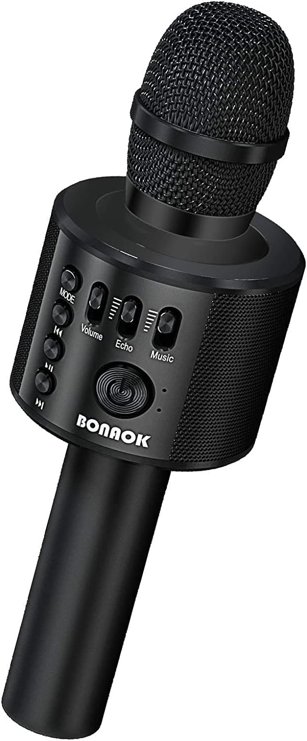BONAOK - Micrófono inalámbrico Bluetooth de karaoke, 3 en 1; máquina altavoz con micrófono de karaoke portátil de mano para fiesta de cumpleaños o en casa, compatible con todos los teléfonos
