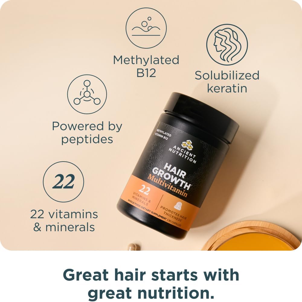 Ancient Nutrition Multivitamínico para el crecimiento del cabello \...