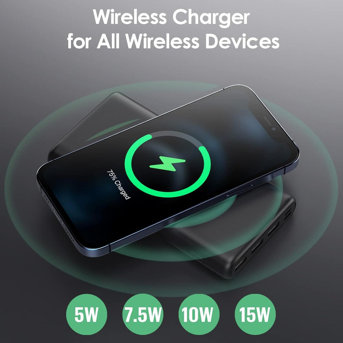 Cargador portátil inalámbrico, 33800 mAh, 15 W, carga inalámbrica r...