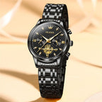 OLEVS Relojes para mujeres de negocios, con diamante, pulsera de acero inoxidable, fecha, impermeable, tono bicolor para mujer