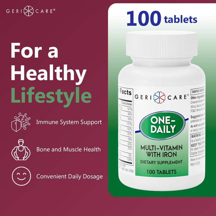 GeriCare Multi-vitamina con hierro para un día, suplemento nutricio...