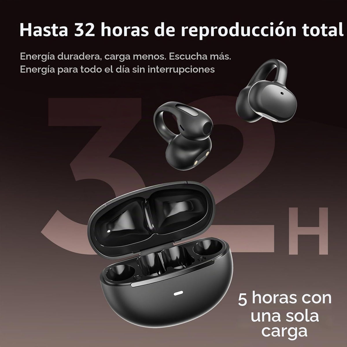 Auriculares con clip, auriculares inalámbricos Bluetooth 6.0 de oreja abierta con control táctil, diseño ligero de clip para la oreja, auriculares deportivos aptos para gafas para correr