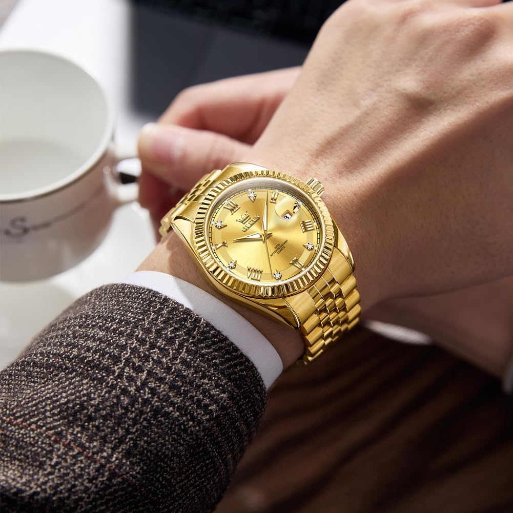 OLEVS Reloj Clásico para Hombre Diamante Analógico Lujo Acero Inoxidable a Dos Tonos Resistente al Agua con Fecha Luminous para Hombres