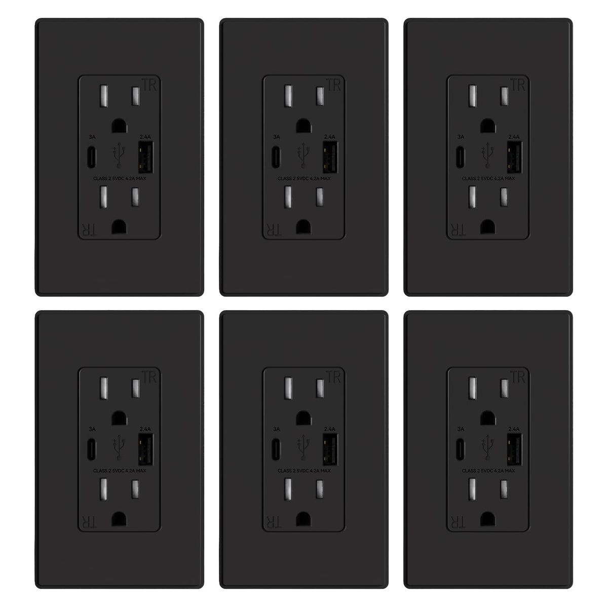 ELEGRP Cargador USB de pared, receptáculo USB con puertos USB tipo A y tipo C, enchufe dúplex de 15 amperios resistente a manipulaciones NEMA 5-15R, placa de pared incluida, certificación UL (paquete