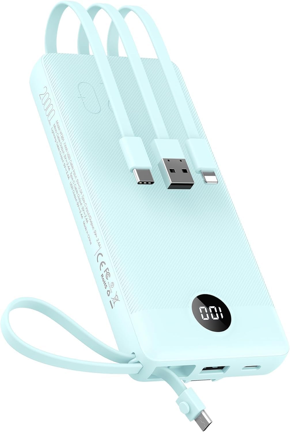 Cargador portátil VEEKTOMX de 20000 mAh con cables USB-C y iPhone i...