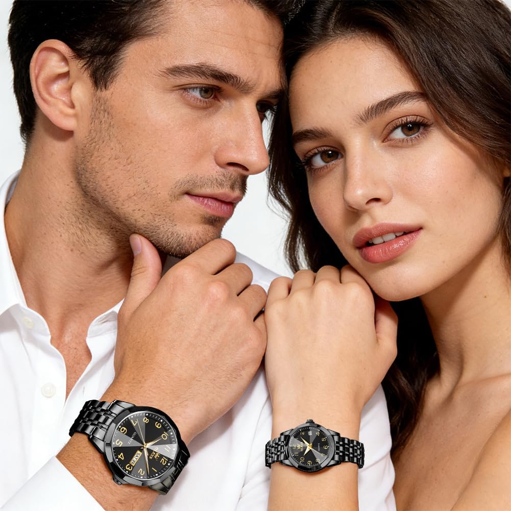 OLEVS Relojes de Pareja de San Valentín - Lujo, Moda para Hombre y Mujer, Juego de Relojes