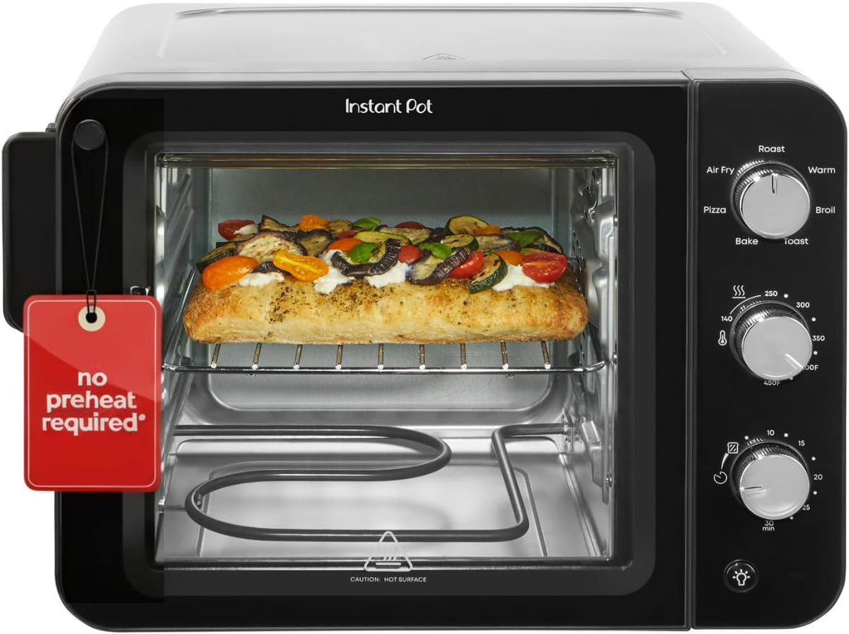 Instant Pot No requiere precalentamiento* Horno tostador con freidora de aire de 4 rebanadas con tecnología InstantHeat, 7 en 1, freír al aire, hornear, tostar, asar, asar, calentar y hacer pizza