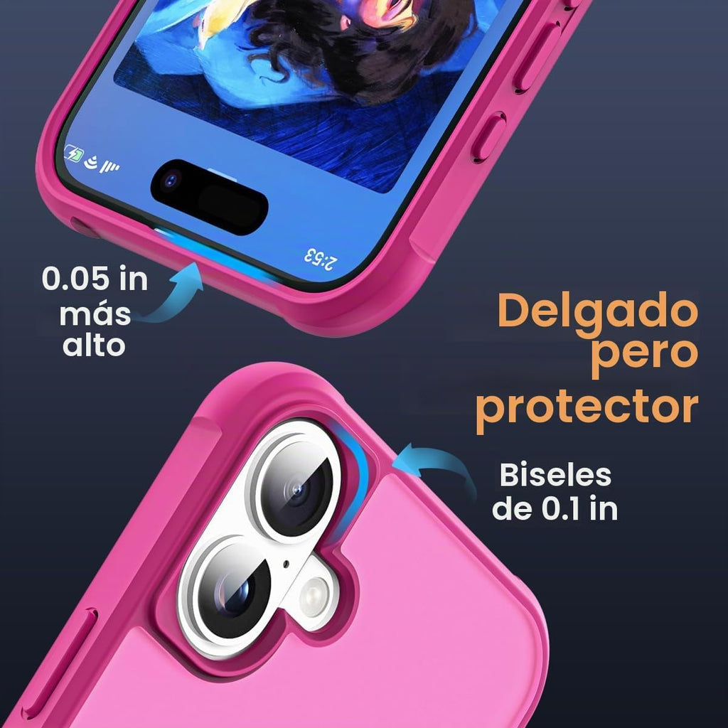 SKYLMW - Funda compatible con iPhone 16 con soporte magnético invisible tipo anillo, funda de grado militar para iPhone 16 de 6.1 pulgadas, compatible con MagSafe, gran sensación de agarre, rosa