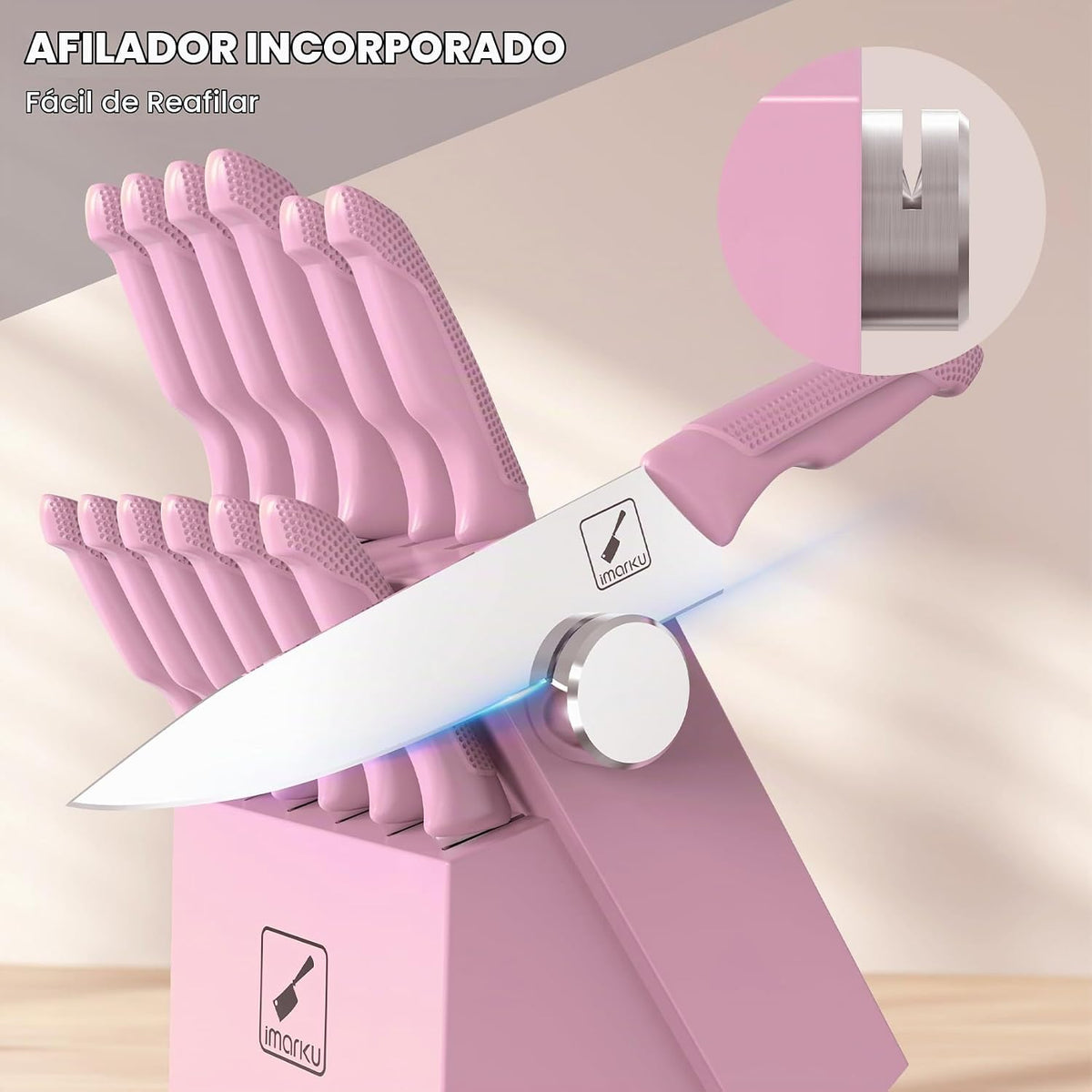 imarku Juego de cuchillos de cocina de 14 piezas, acero inoxidable de alto