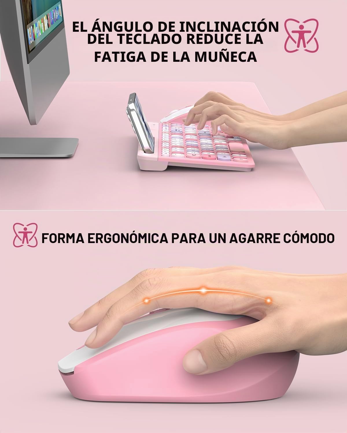 Colorido combo de teclado y mouse inalámbricos, teclas redondas, te...