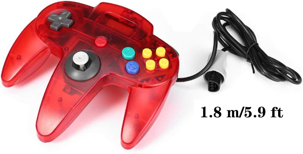 ZeroStory Classic N64 Controller, Controlador N64 con cable mejorado Joystick para Consola de Videojuegos N64 (Rojo Transparente y Azul Transparente)