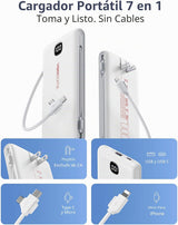 VEEKTOMX Cargador portátil con cables integrados de 10000 mAh, banc...