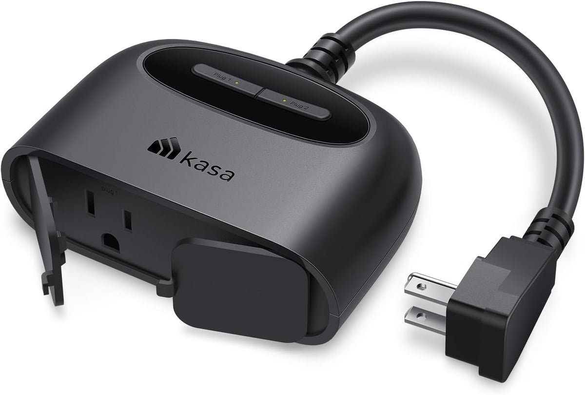Kasa - Enchufe inteligente para exteriores, toma Wi-Fi para el hogar inteligente con 2 enchufes, resistencia a la intemperie IP64, compatible con Alexa, Google Home e IFTTT, no requiere concentrador