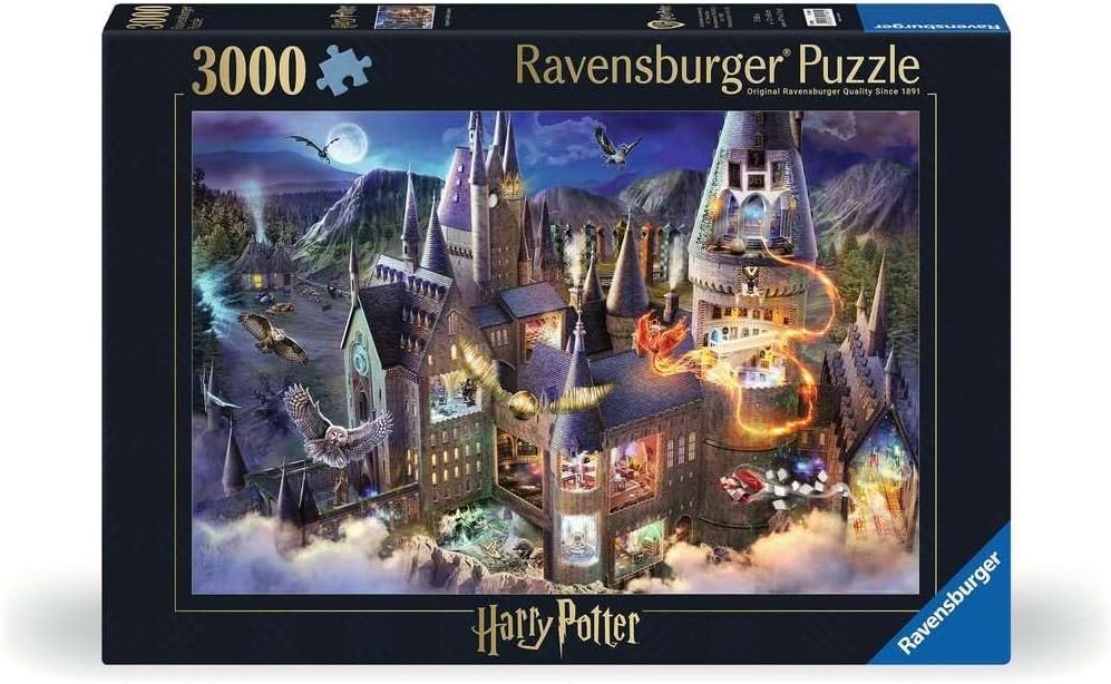 Ravensburger - Harry Potter: Castillo de Hogwarts - Rompecabezas de 3000 piezas - Colores llamativos y detalles intrincados de Hogwarts por la noche - Magic Abunds - Calidad Premium - Rompecabezas para adultos