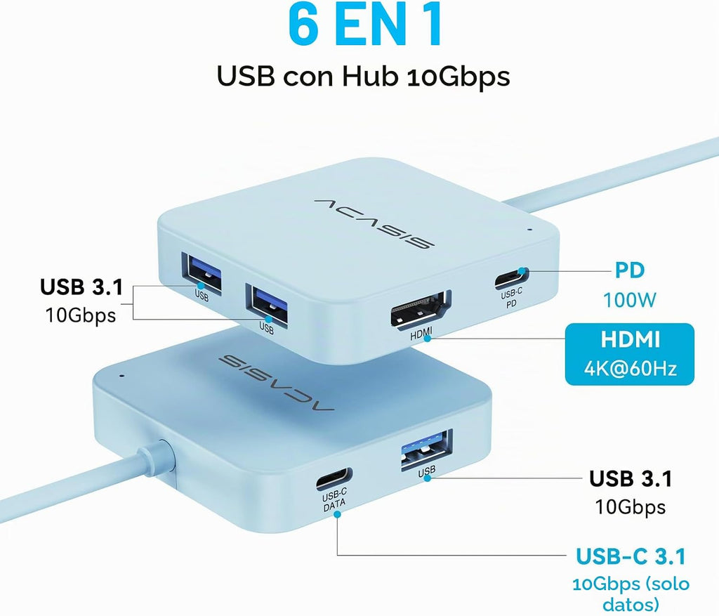 ACASIS USB C Hub 10Gbps, USB C a 4K 60Hz Adaptador HDMI para Laptop/MacBook