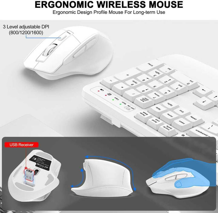 Combo de teclado y mouse inalámbricos, teclado ergonómico de tamaño...