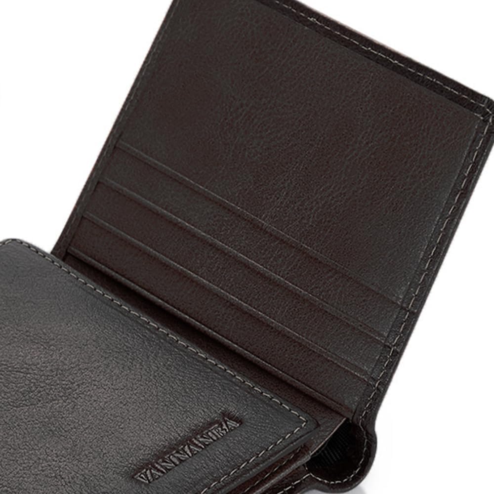 VANNANBA Cartera triple de cuero para hombre con ventanas para iden...