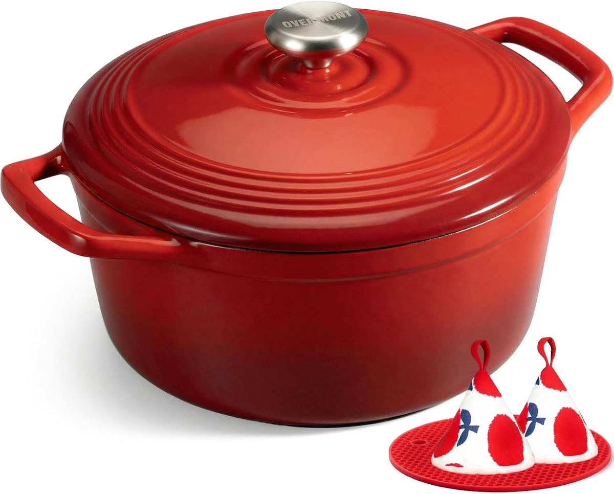 Overmont - Horno holandés de hierro fundido esmaltado, olla de 5.5 cuartos