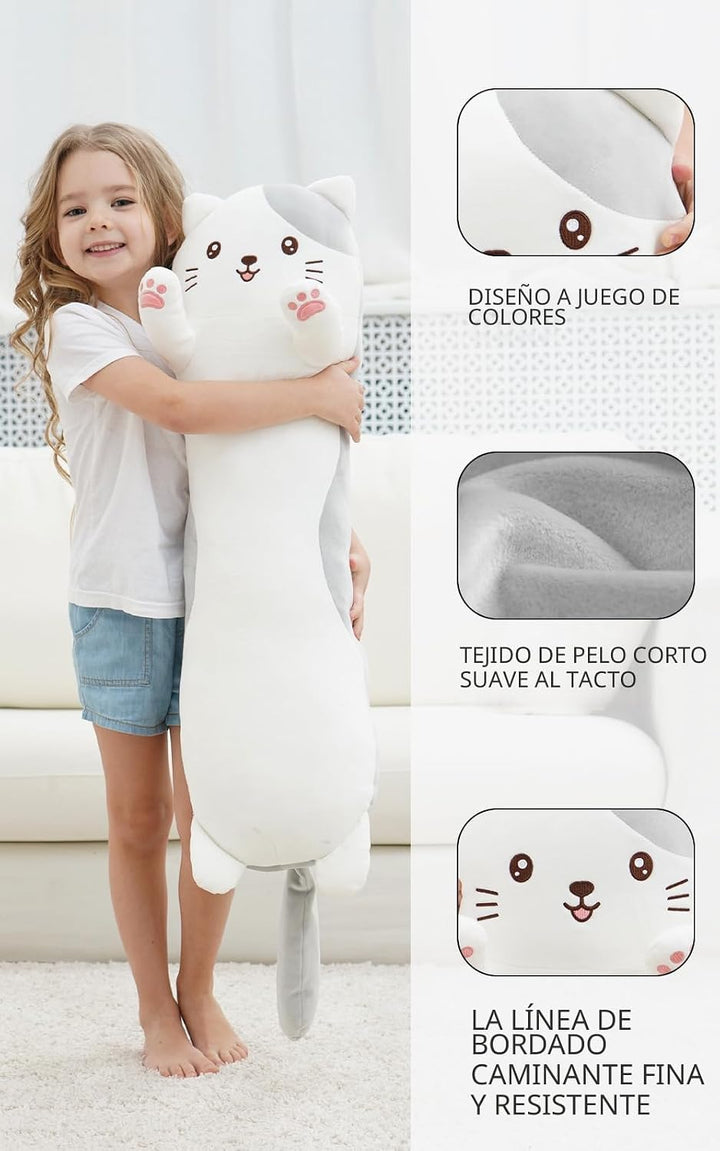 Dalmao - Muñeco de felpa de gato de 91 cm, almohada larga y suave c...