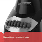 BLACK+DECKER, licuadora para encimera con jarra de vidrio para 6 tazas, configuración de 10 velocidades, de color negro, BL2010BG