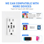 Toma de pared USB PD3.0 de 30 W, receptáculo resistente a manipulaciones de 15 amperios con 2 puertos USB tipo C y 1 puerto USB tipo A, cargador USB para iPhone/iPad/Samsung/LG/MacBook Air