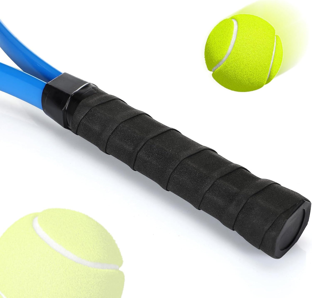 Paquete de 4 raquetas de tenis para adultos, recreativas, para 4 jugadores, raquetas de tenis preencordadas de 27 pulgadas, raquetas de tenis ligeras a granel con 4 pelotas de tenis, 4