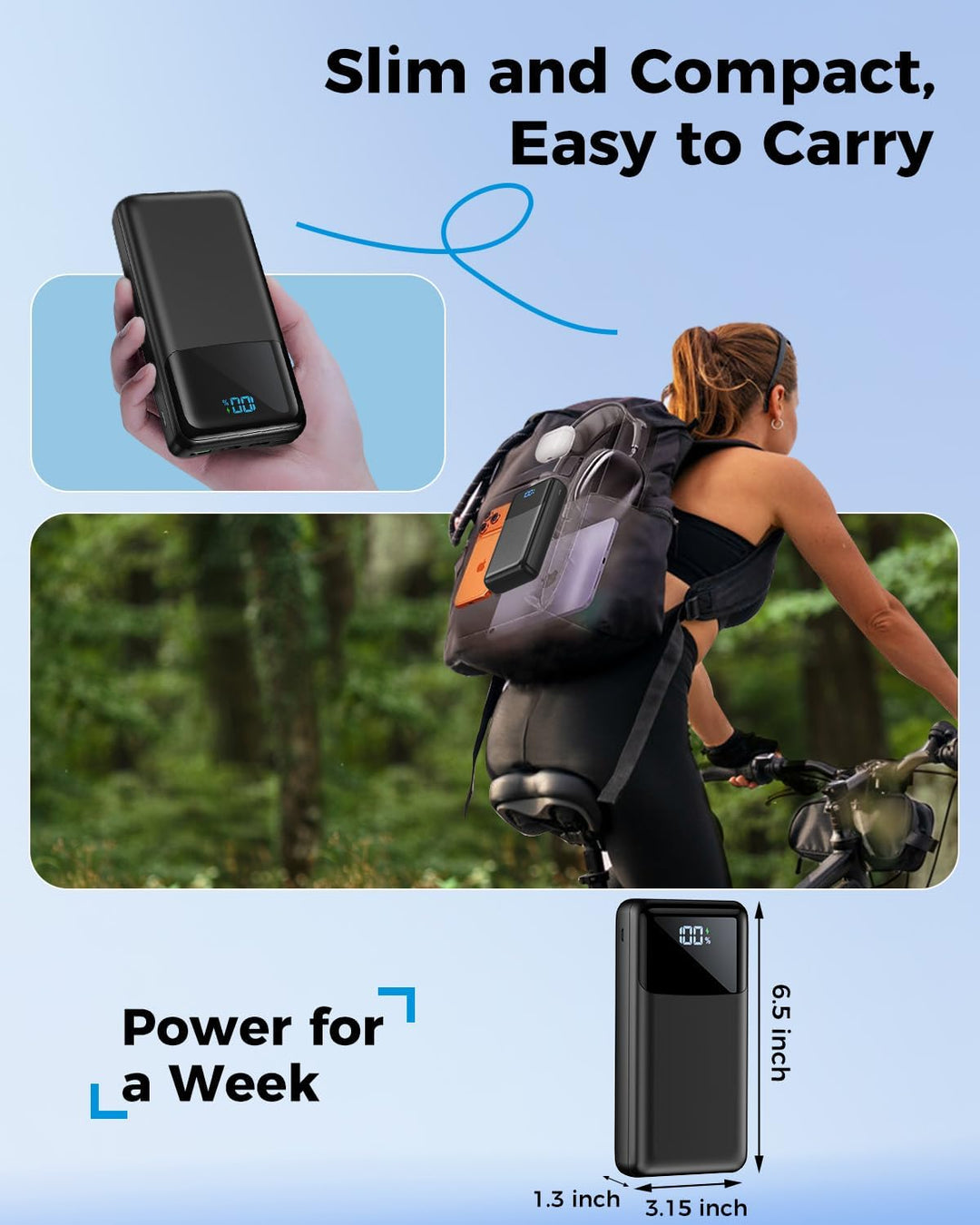Cargador portátil de 50000 mAh, USB-C PD de 30 W de carga rápida, b...