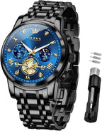 OLEVS Reloj de caballero lujo cronógrafo acero inoxidable pulsera vestimenta impermeable reloj analógico de cuarzo gran esfera luminosa