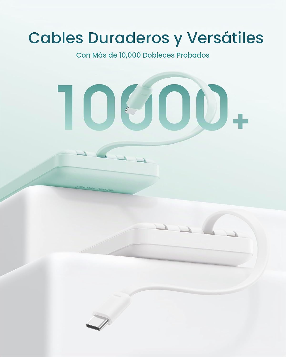 charmast Cargador portátil de carga rápida, 4 cables incorporados,...