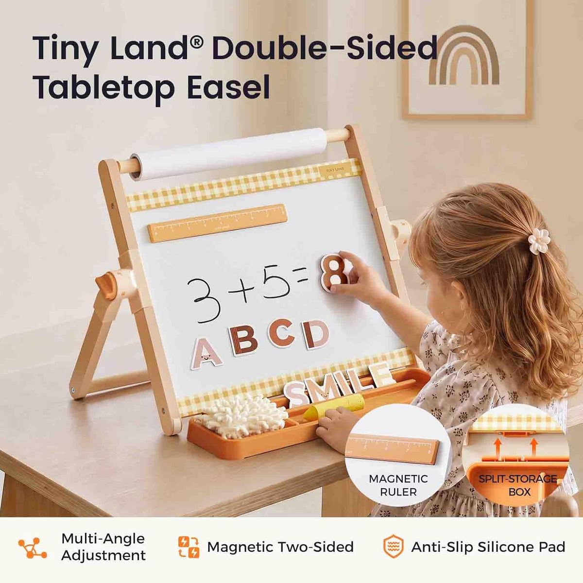 Tiny Land Caballete de Escritorio para Niños, Pizarra Magnética de Dibujo de 5 Niveles