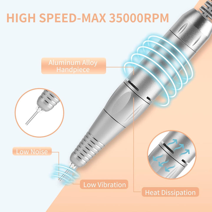 Taladro de uñas portátil profesional de 35000 RPM, MOCOWIND recarga...