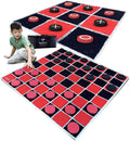 Swooc Games® - Juego de Damas Gigantes Vintage 2 en 1 y Tic Tac Toe con Tapete (4 pies x 4 pies) - Lona 100% Lavable a Máquina - Juegos Gigantes al Aire Libre para Niños - Juego de Patio para Niños