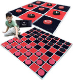 Swooc Games® - Juego de Damas Gigantes Vintage 2 en 1 y Tic Tac Toe con Tapete (4 pies x 4 pies) - Lona 100% Lavable a Máquina - Juegos Gigantes al Aire Libre para Niños - Juego de Patio para Niños