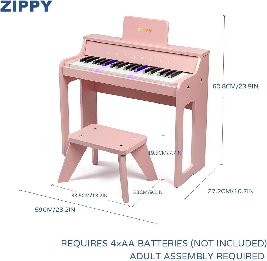 ZIPPY Piano infantil iluminado de 37 teclas con panel de control táctil