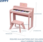 ZIPPY Piano infantil iluminado de 37 teclas con panel de control táctil