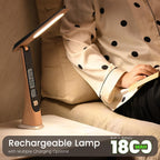 Lámpara WILIT Lámparas Recargables Lámpara de Mesa Inalámbrica, Lámpara de Escritorio Portátil Plegable - Luces LED que Funcionan con Batería con Brillo Regulable Continuamente y Pantalla de Tiempo para