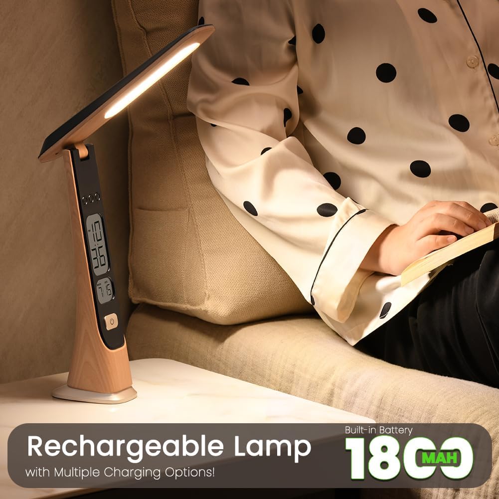 Lámpara WILIT Lámparas Recargables Lámpara de Mesa Inalámbrica, Lámpara de Escritorio Portátil Plegable - Luces LED que Funcionan con Batería con Brillo Regulable Continuamente y Pantalla de Tiempo para