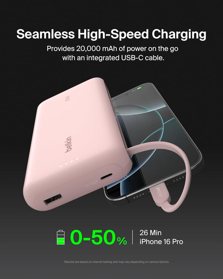 Belkin Cargador portátil, banco de energía con cable integrado de 2...